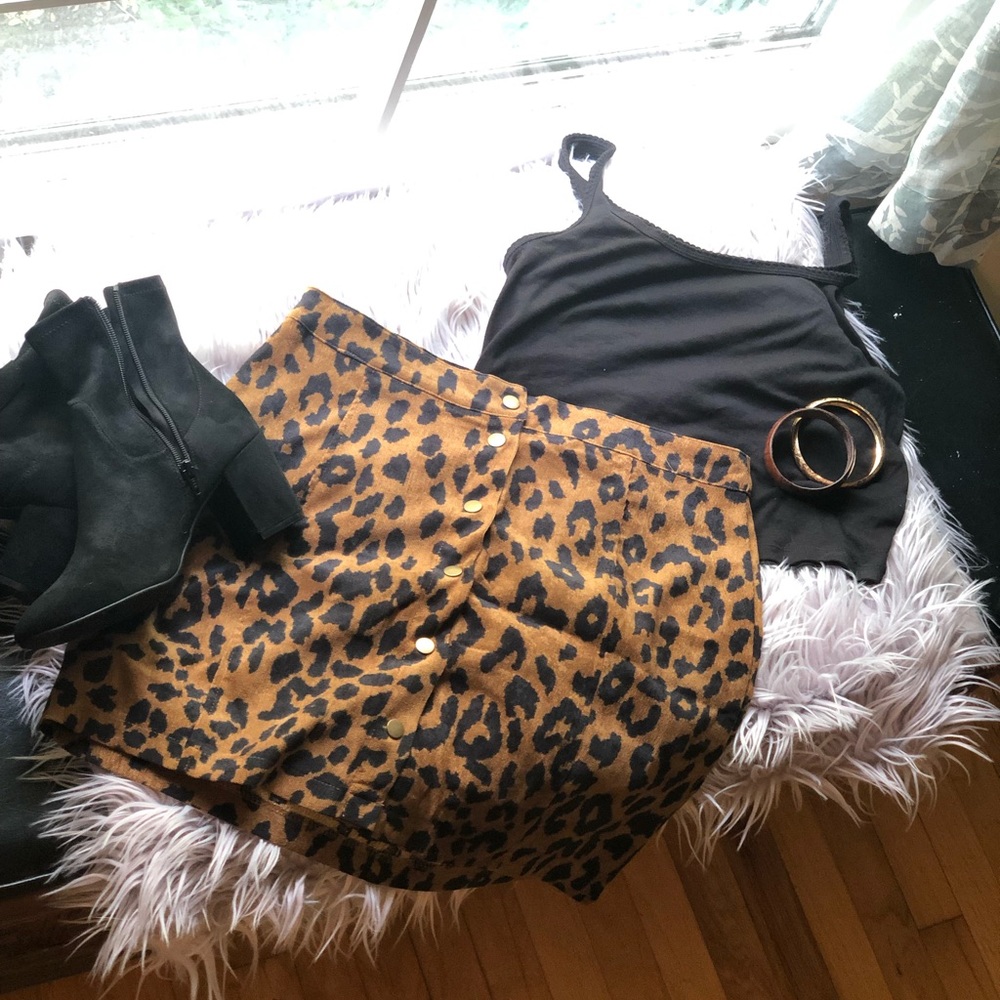 Leopard print button up corduroy skirt
